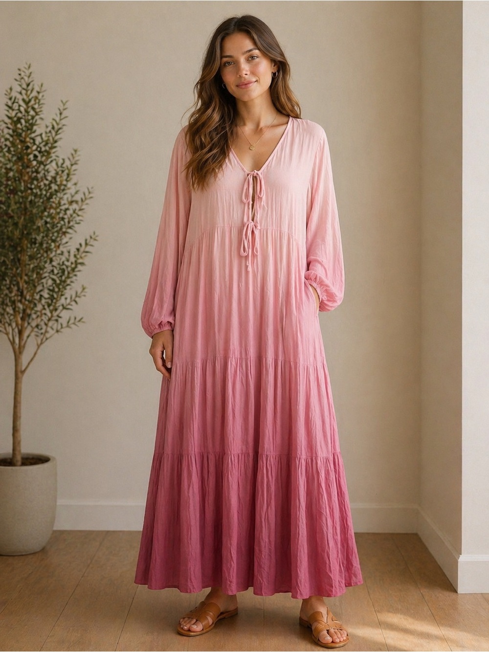 Young Fabulous & Broke Pink Ombré Tie-Front Maxi Dress